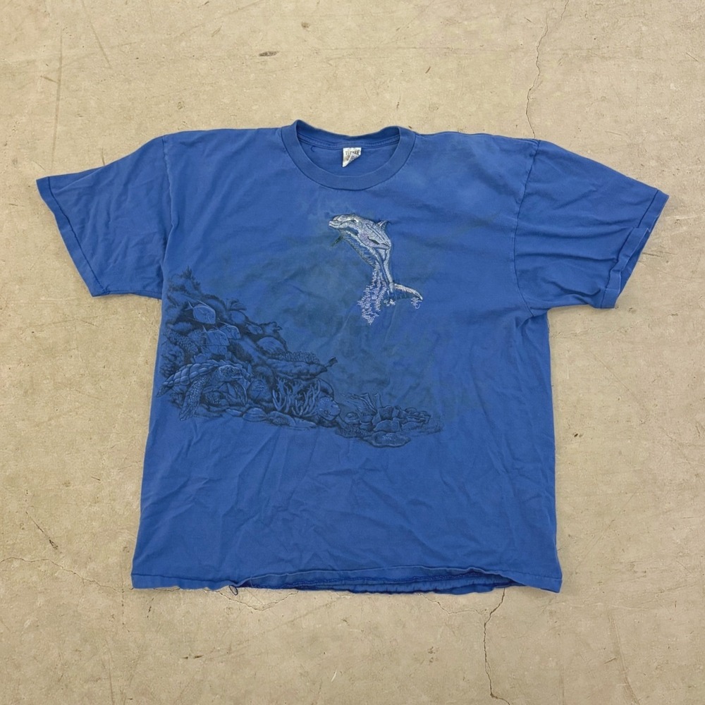 Vintage Turner Originals Dolphin Sea Turtle Graphic T-Shirt Blue XXL Made in USA
